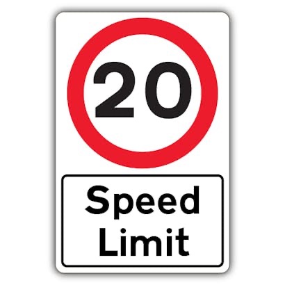 20mph speed limit sign illustrating the proposed school speed zone.